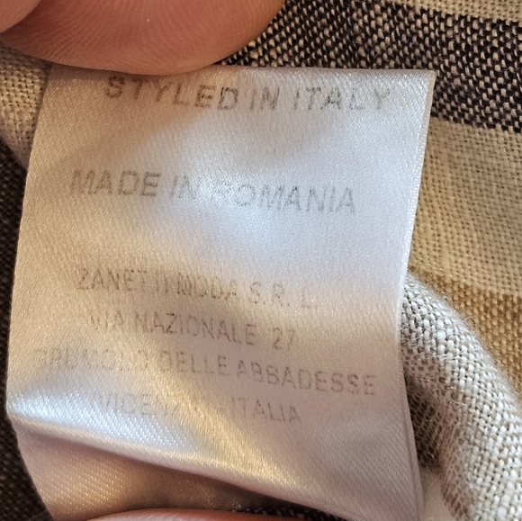 Zanetti Womens Cream Tan Blue Plaid Long Roll Tab Sleeve Linen Blouse Size XXXL - Picture 12 of 12